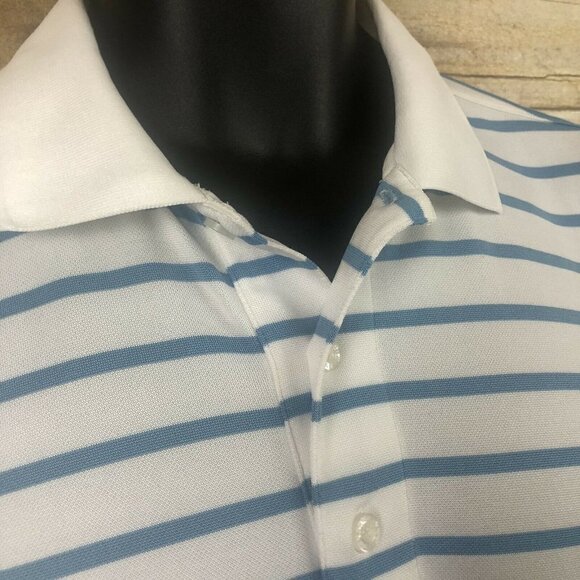 Arnold Palmer Polo Golf Shirt Medium White Blue Stripe Embroidered Umbrella Logo - Picture 3 of 9